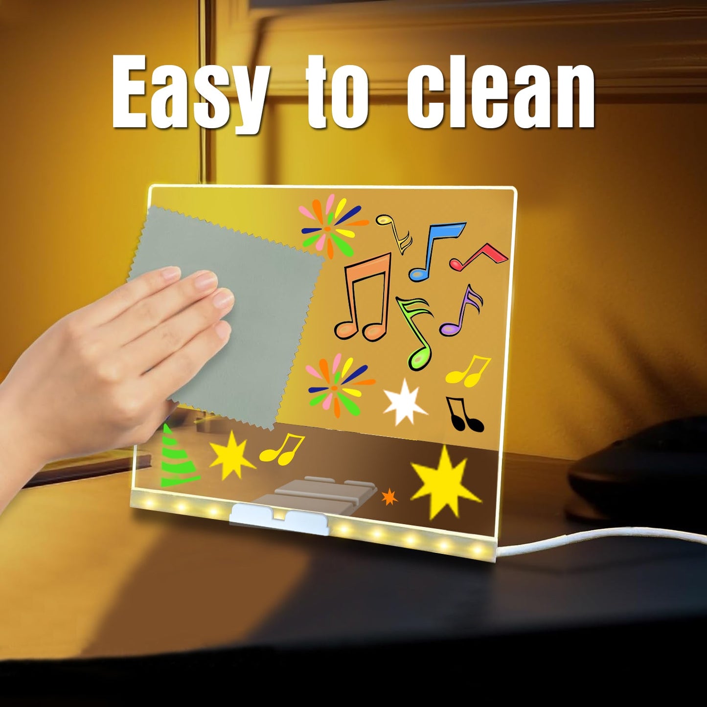 LED Light-Up Writing Board with Erasable Markers – USB Powered Acrylic Message Board for Kids, Notes & Decor (15×15 cm)