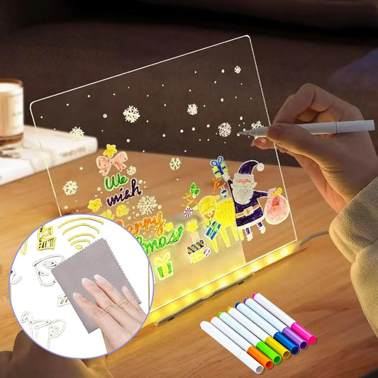 LED Light-Up Writing Board with Erasable Markers – USB Powered Acrylic Message Board for Kids, Notes & Decor (15×15 cm)