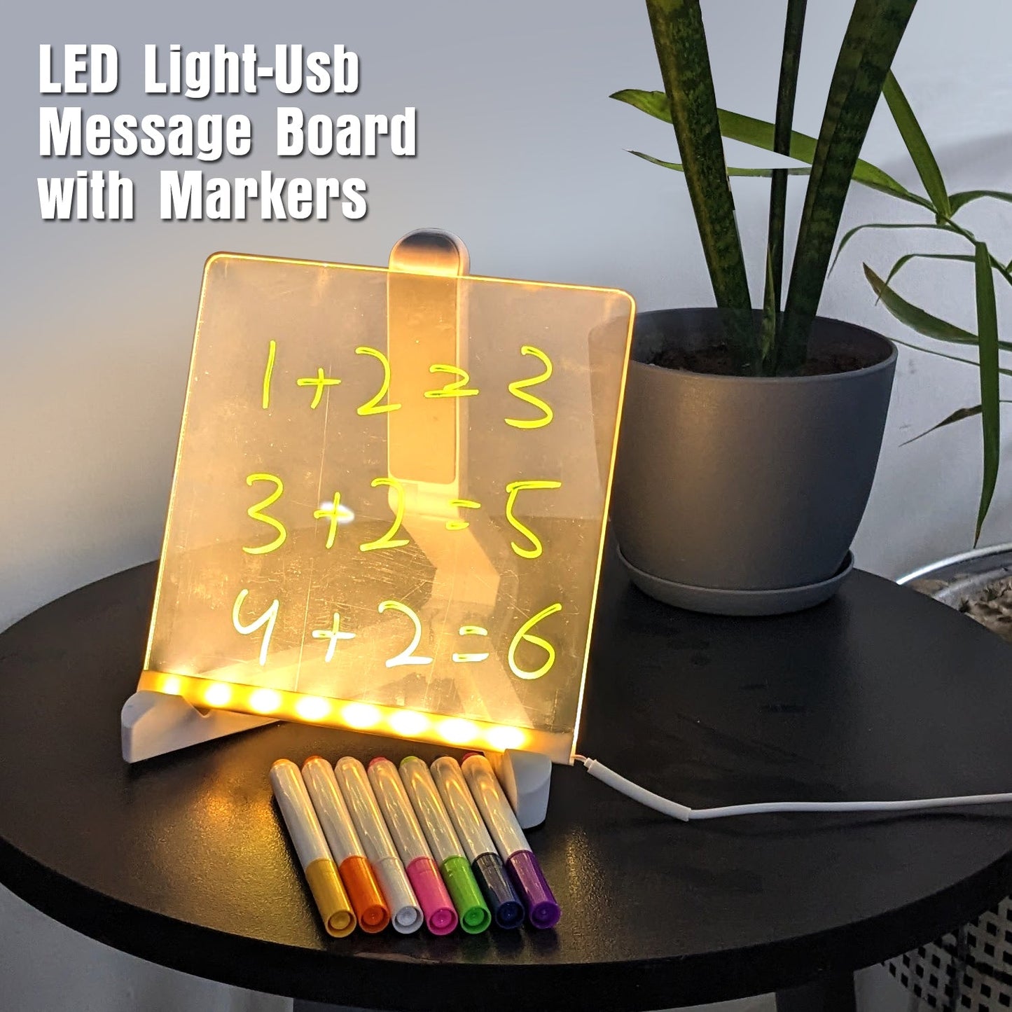 LED Light-Up Writing Board with Erasable Markers – USB Powered Acrylic Message Board for Kids, Notes & Decor (15×15 cm)