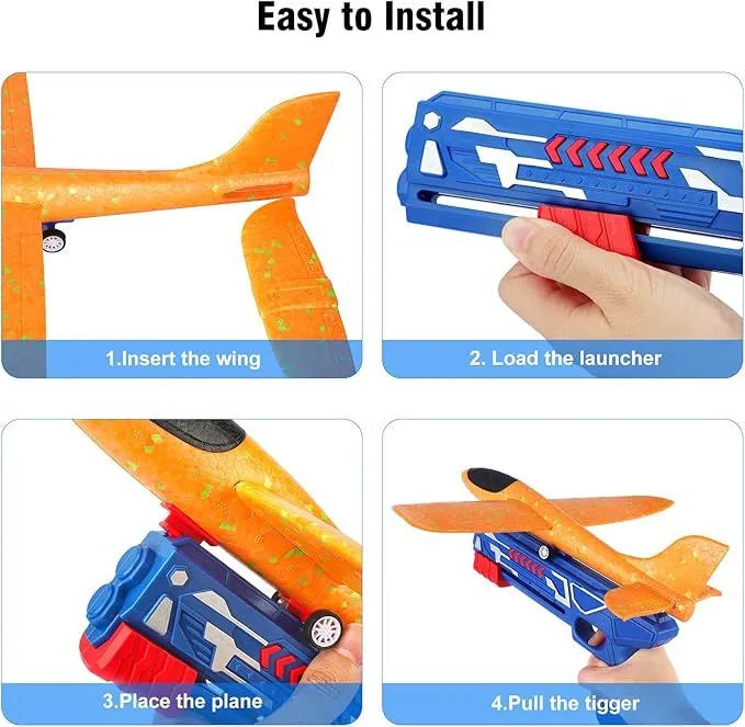 Foam Glider Airplane Launcher Toy with Catapult Gun